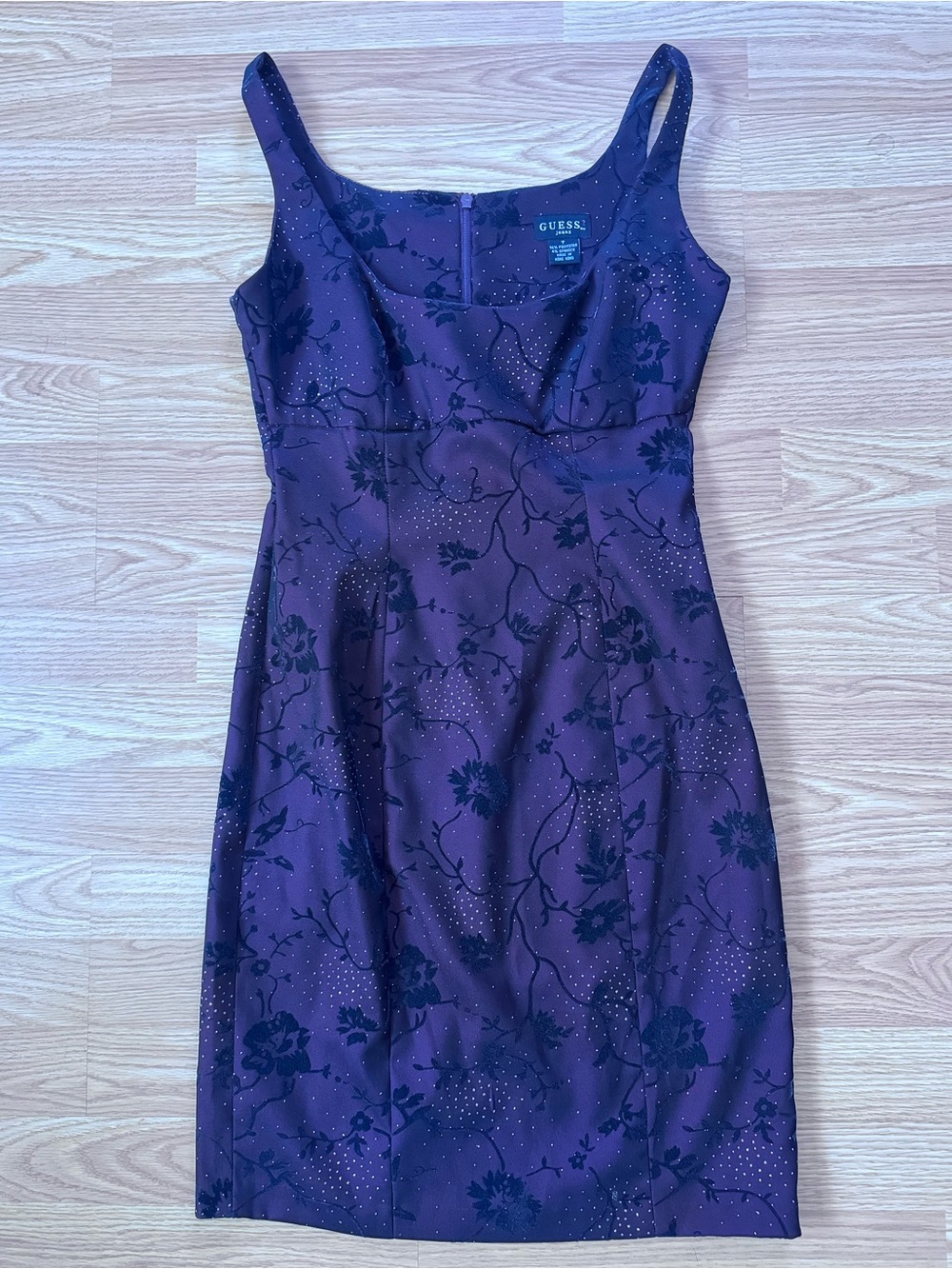 Y2K 90s Vintage Purple Black Velvet Burnout Embellished Grunge Mini Dress sz 7